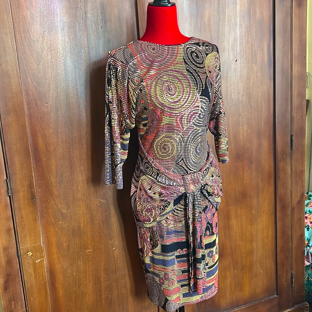 80s Sparkly Swirly Cut-Out Dress 6 Janine Vintage